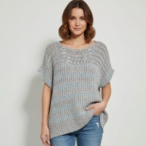 Pilcro Anthropologie Womens Knit Sweater Cotton Cottagecore Boho Blue Pink 2X